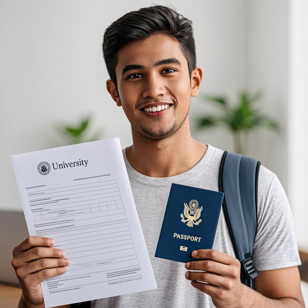Student celebrating university admission and visa approval with A2 Abroad